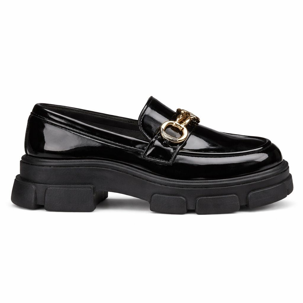 Black Patent Leather Loafers with Gold Bit